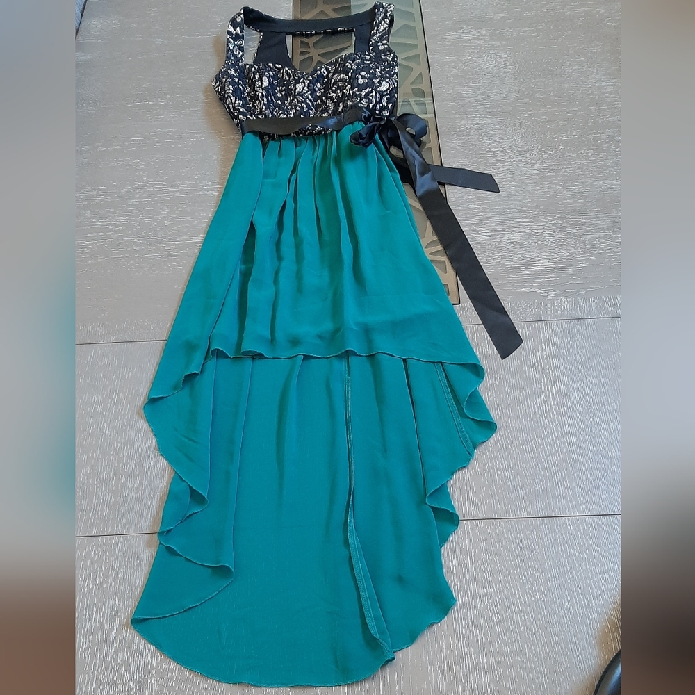 City Triangles Black and Teal High Low Dress